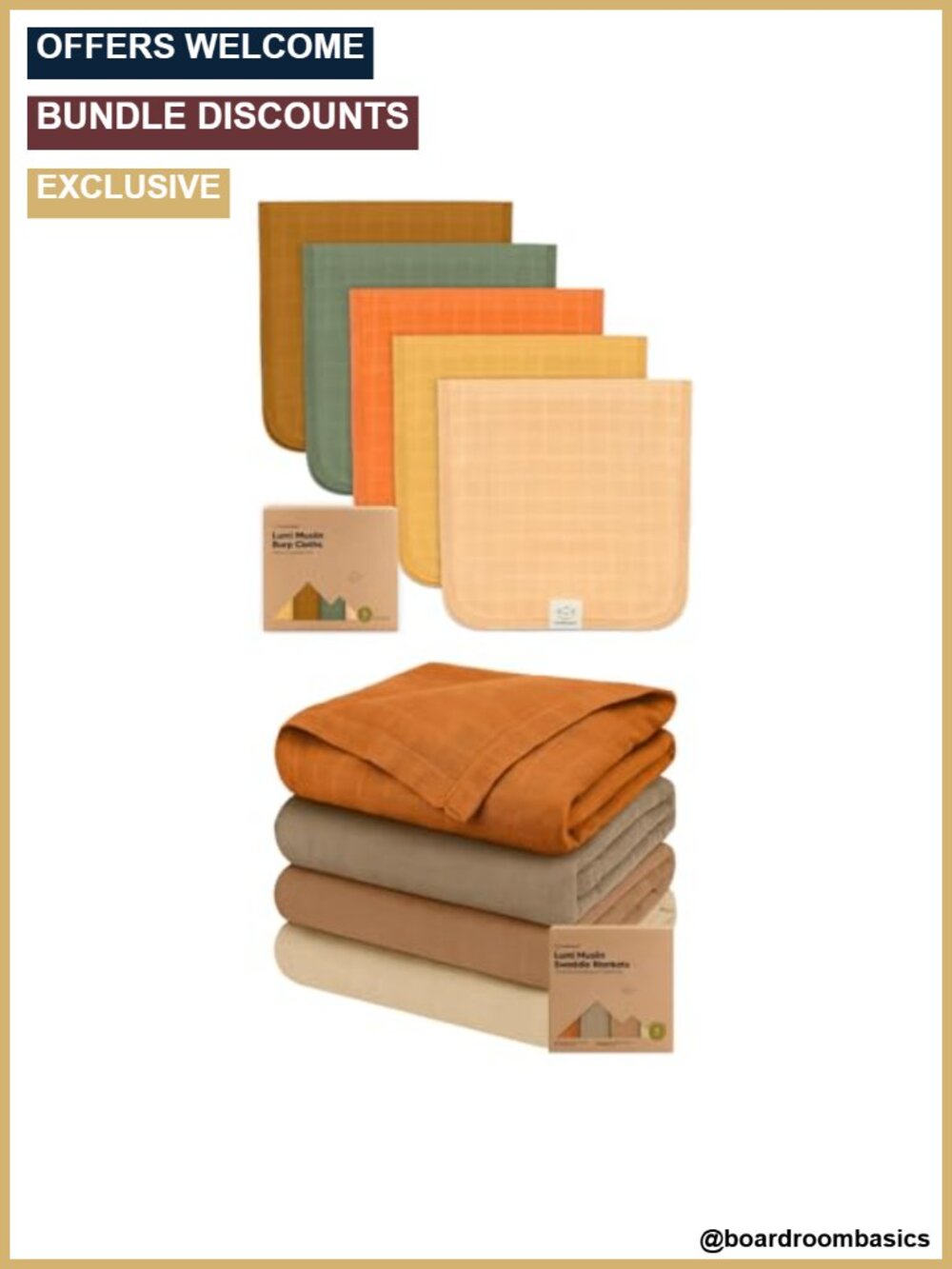 Muslin Burp Cloths 5-Pack & Swaddle Blankets 4-Pack Baby Essentials